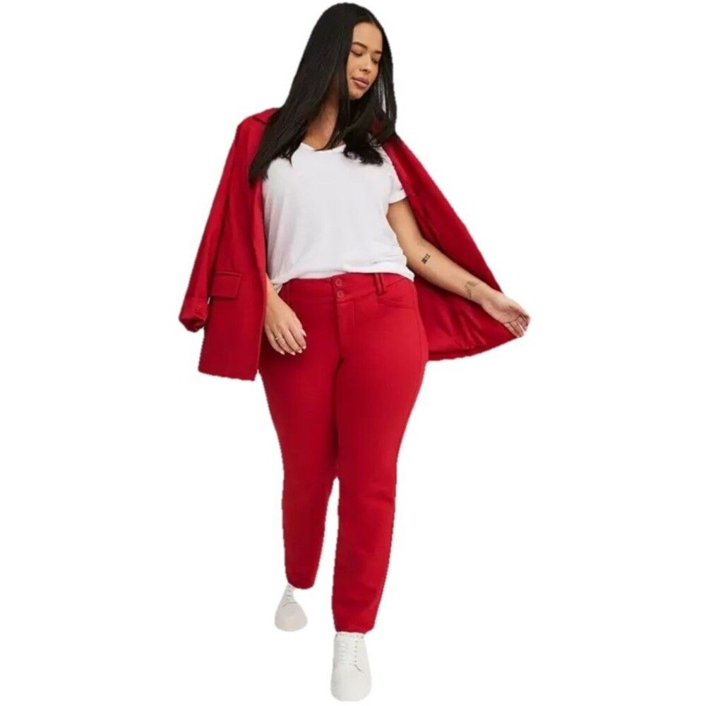 Torrid Studio Ponte Pants 26 Red Trouser Straight Ankle Stretch Career Workwear